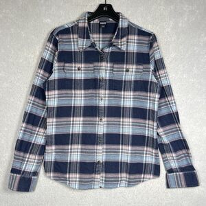 Patagonia Fjord Flannel Shirt Blue Plaid Long Sleeve Organic Cotton Men's Large